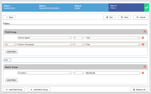 Create Report Template: Filters Page